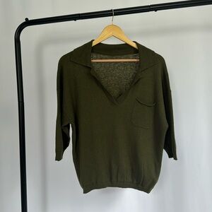 Hunter Green Short Sleeved V-Neck Collared Knit Sweater | Let’s Be Preppy Today